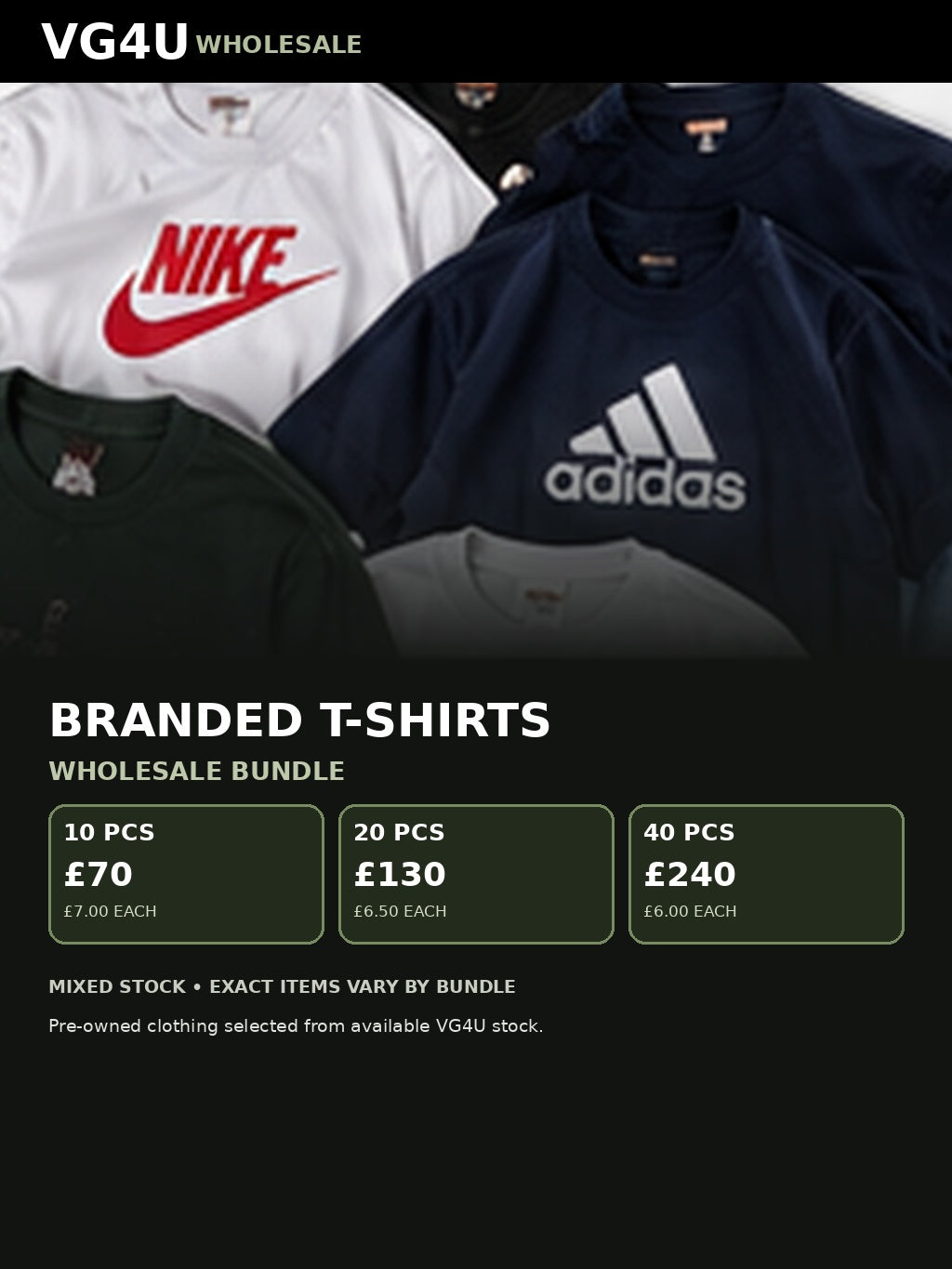 Branded T-shirts wholesale bundle UK VG4U 10 20 40 pieces