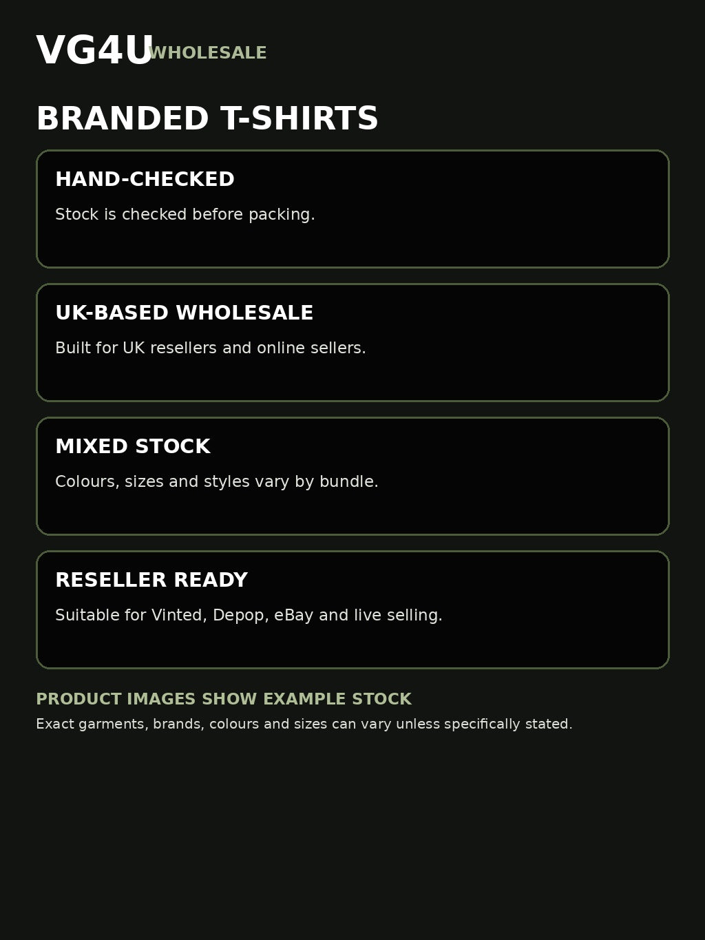 VG4U branded T-shirts wholesale bundle information