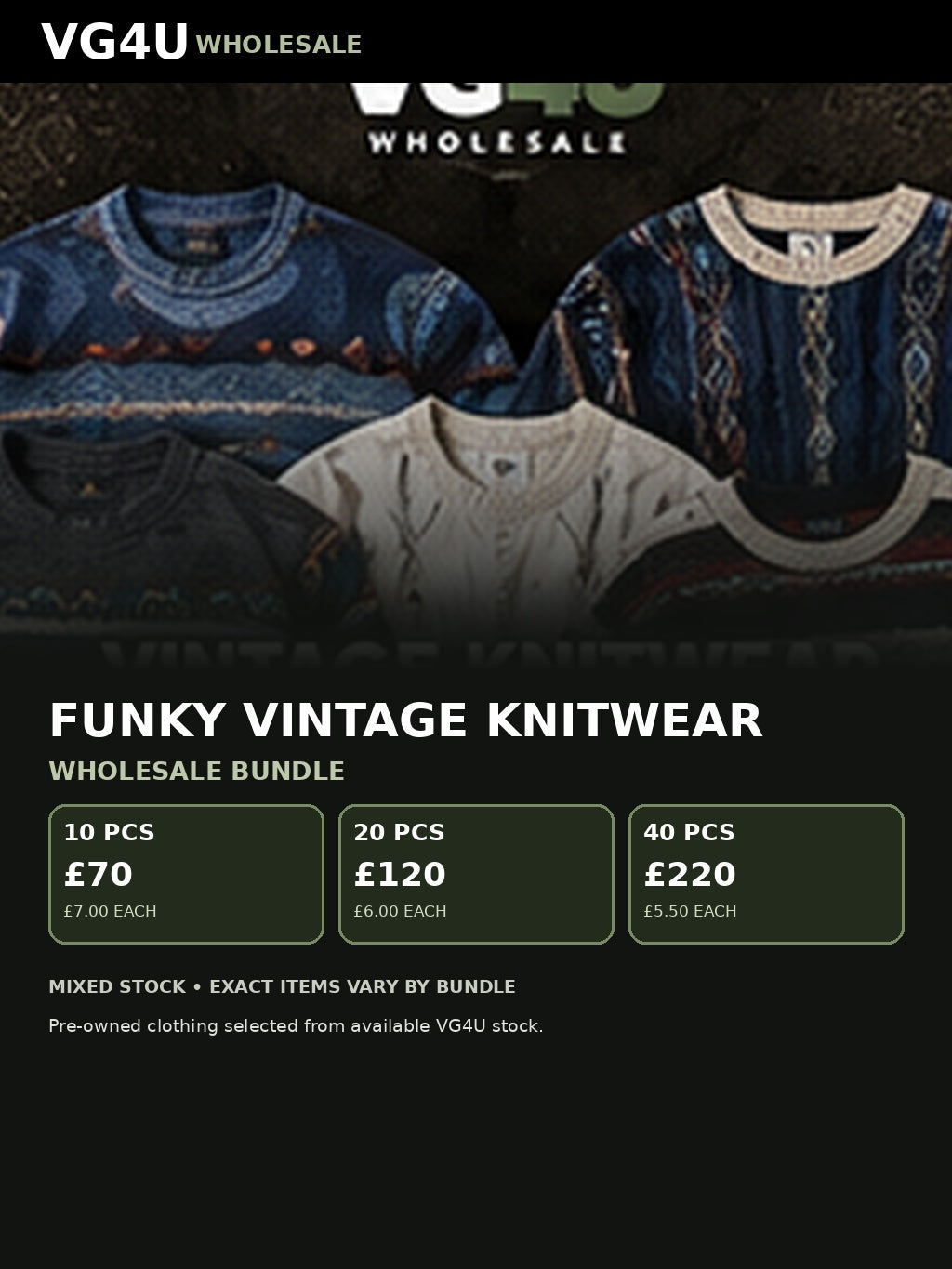 Funky vintage knitwear wholesale bundle UK VG4U 10 20 40 pieces