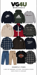 Example mixed vintage clothing wholesale stock on white background
