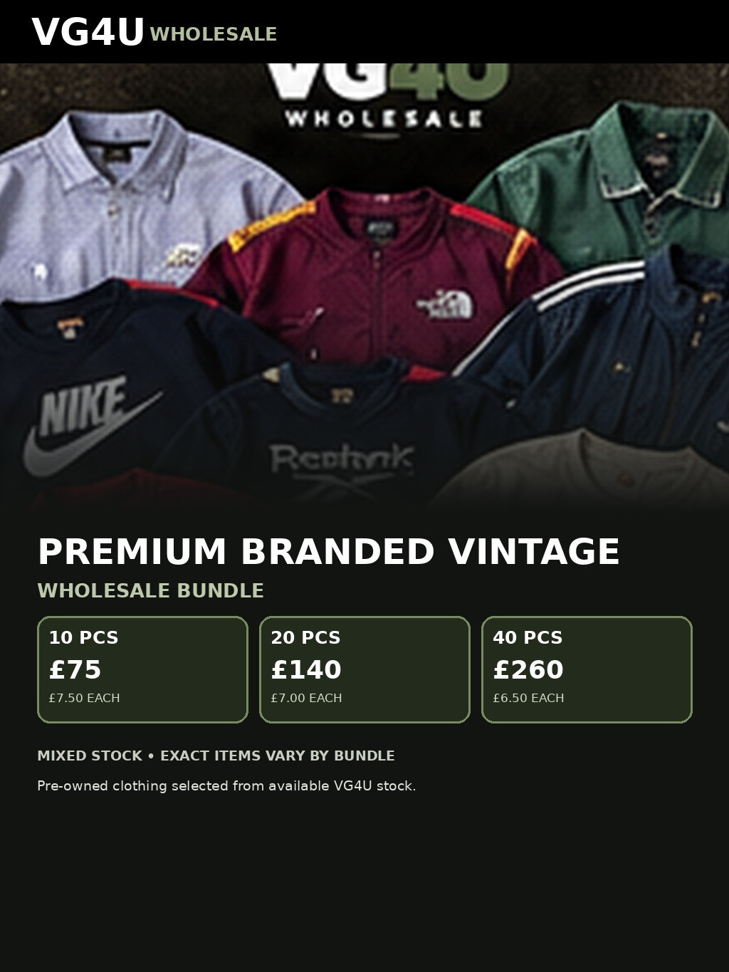 Premium branded vintage wholesale bundle UK VG4U 10 20 40 pieces