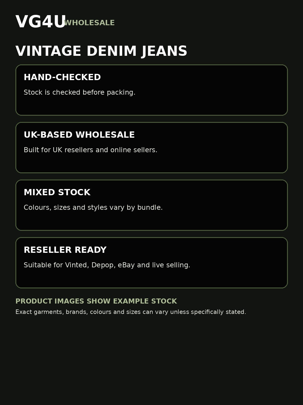 VG4U vintage denim jeans wholesale bundle information