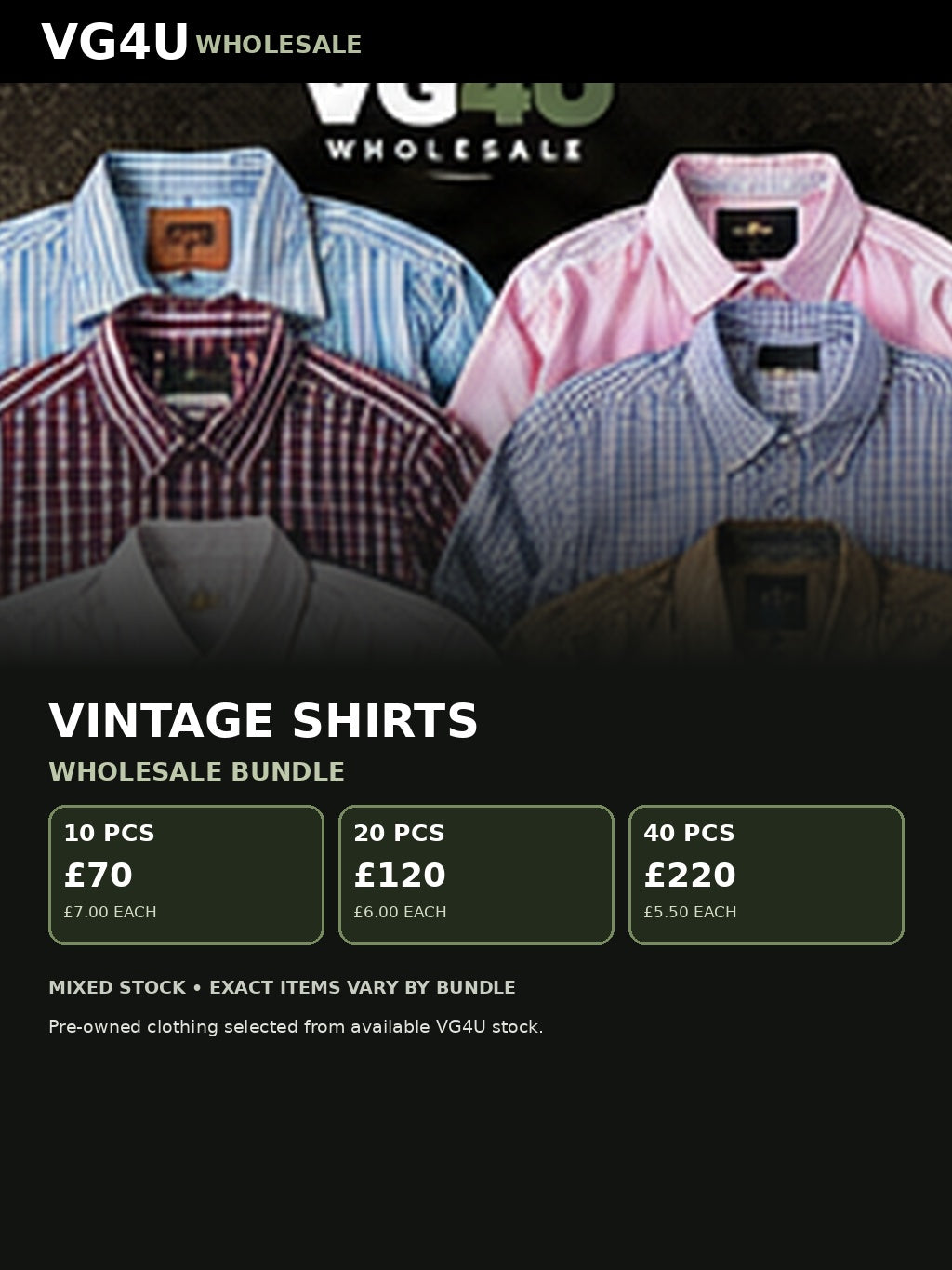 Vintage shirts wholesale bundle UK VG4U 10 20 40 pieces