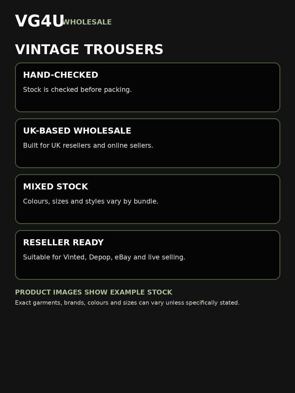 VG4U vintage trousers wholesale bundle information